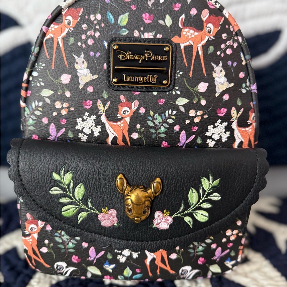 Disney Loungefly Bambi Mini Backpack 2025 Forest Friends Print Black